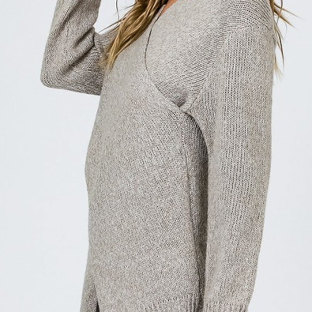 Taupe Sexy crossover vneck sweater - Picture 3 of 5